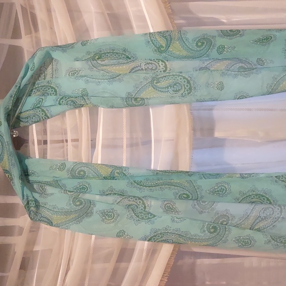 Aqua blue teal Paisley scarf - Picture 3 of 5